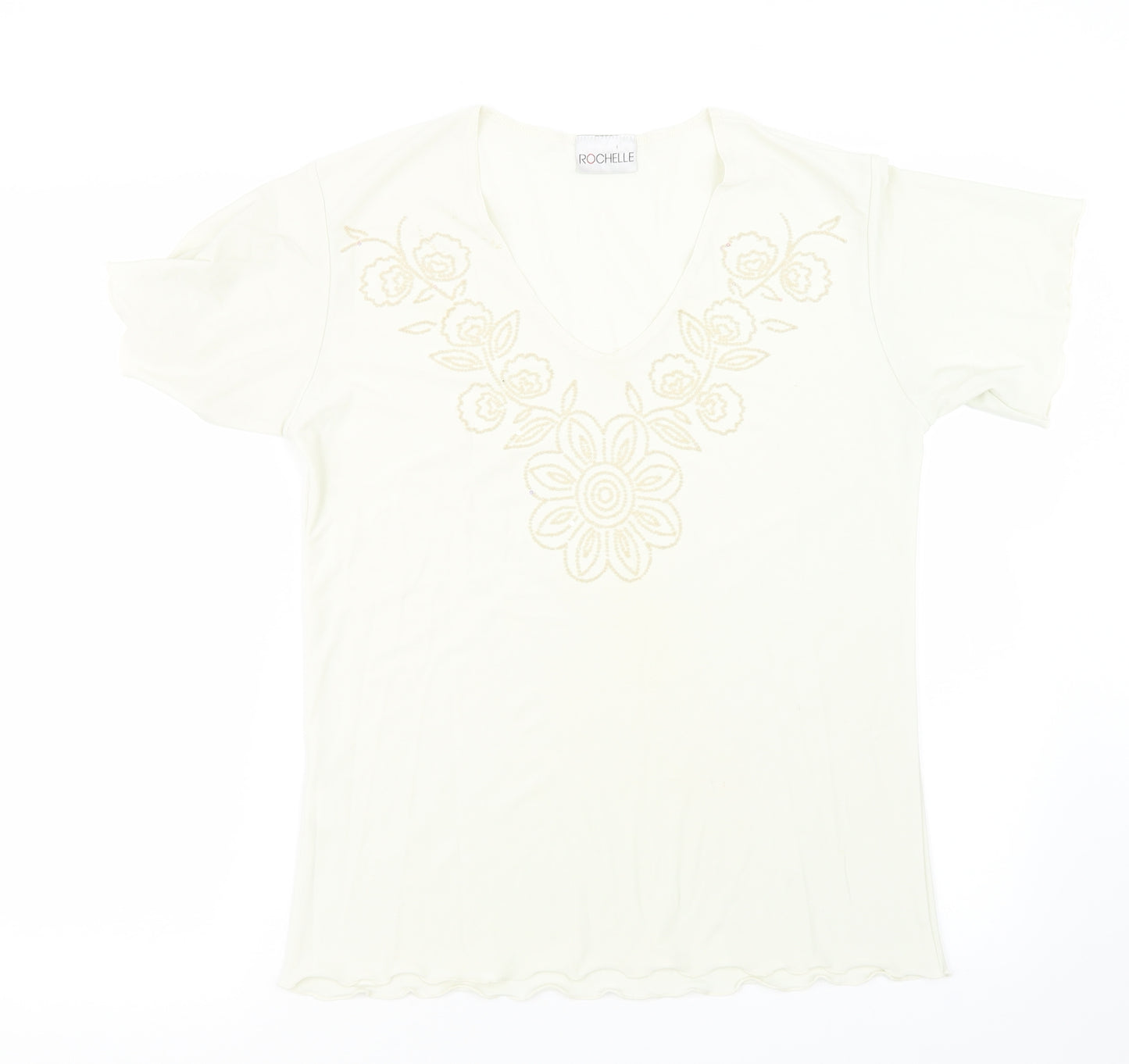 Rochelle Womens Ivory   Basic T-Shirt Size S