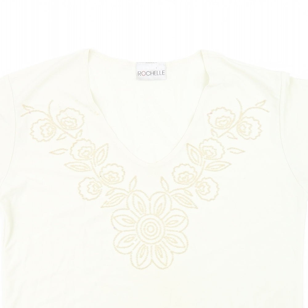 Rochelle Womens Ivory   Basic T-Shirt Size S