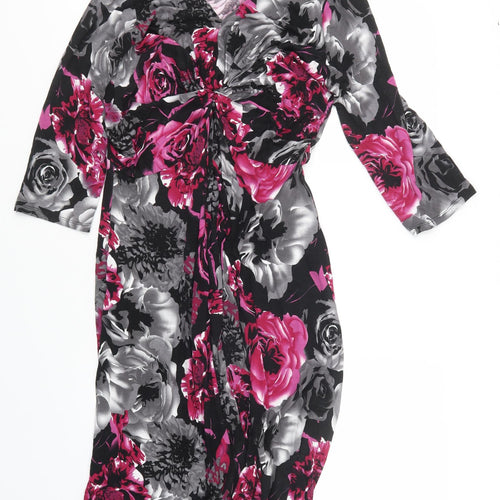 Text Womens Black Floral  T-Shirt Dress  Size 16