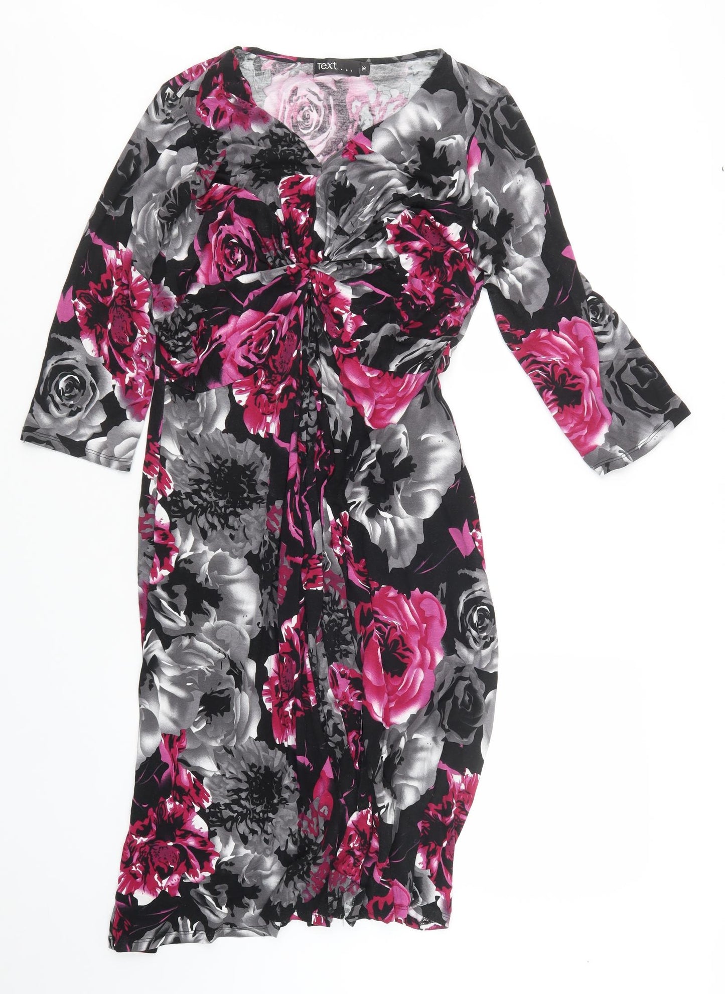 Text Womens Black Floral  T-Shirt Dress  Size 16