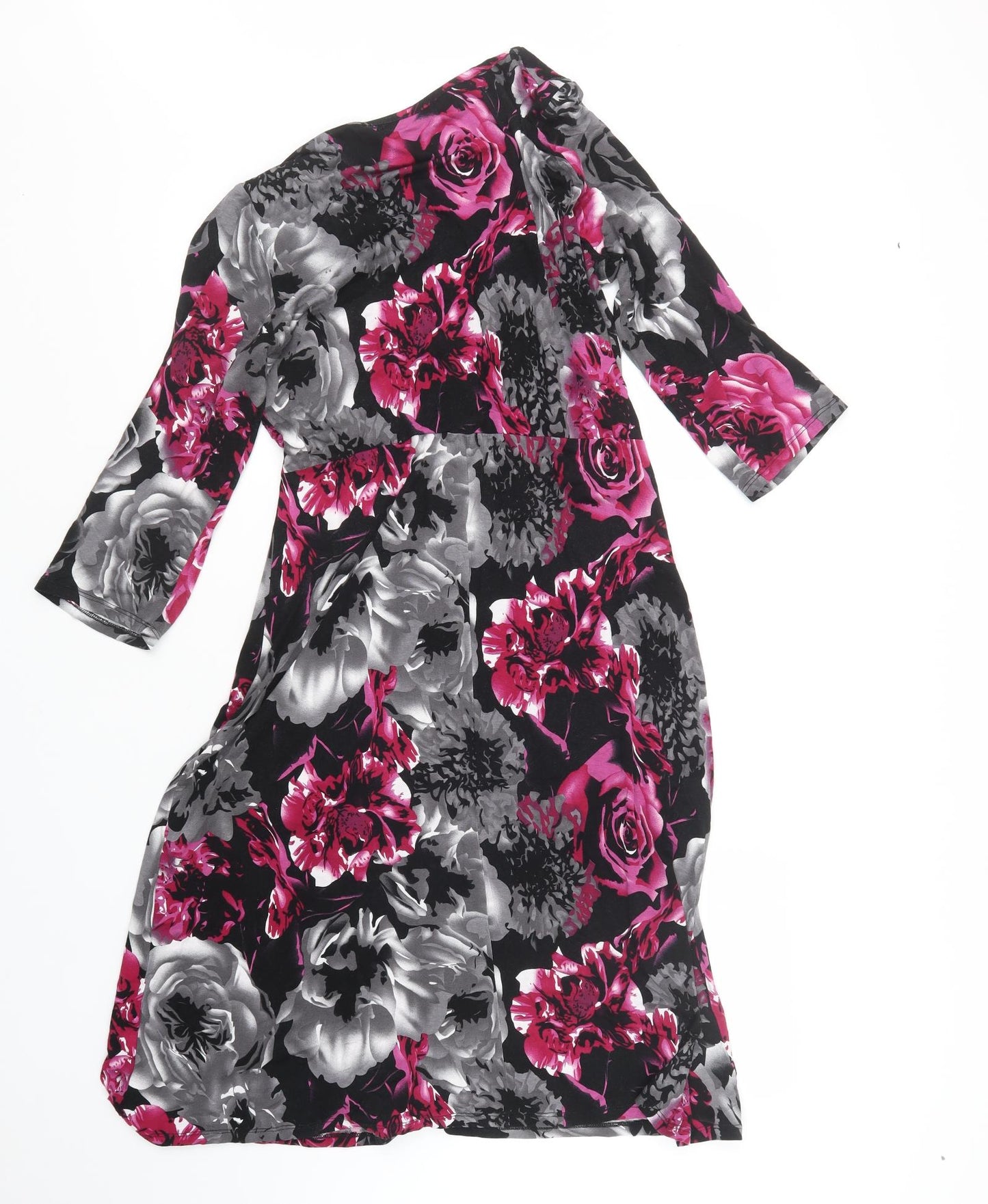 Text Womens Black Floral  T-Shirt Dress  Size 16