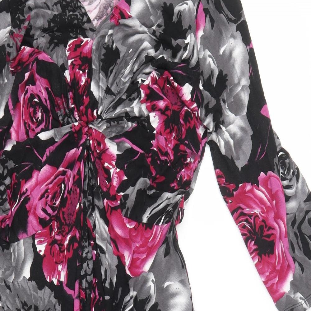 Text Womens Black Floral  T-Shirt Dress  Size 16