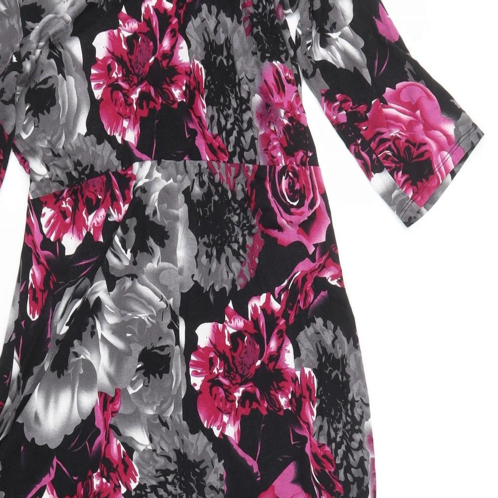 Text Womens Black Floral  T-Shirt Dress  Size 16