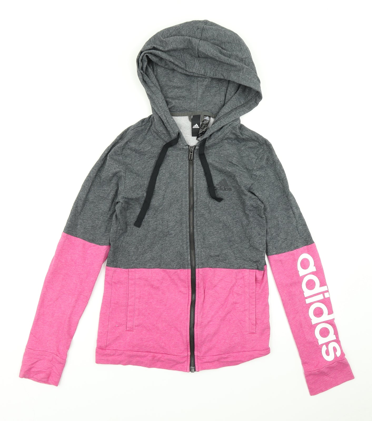 adidas Womens Grey Colourblock  Full Zip Hoodie Size XS