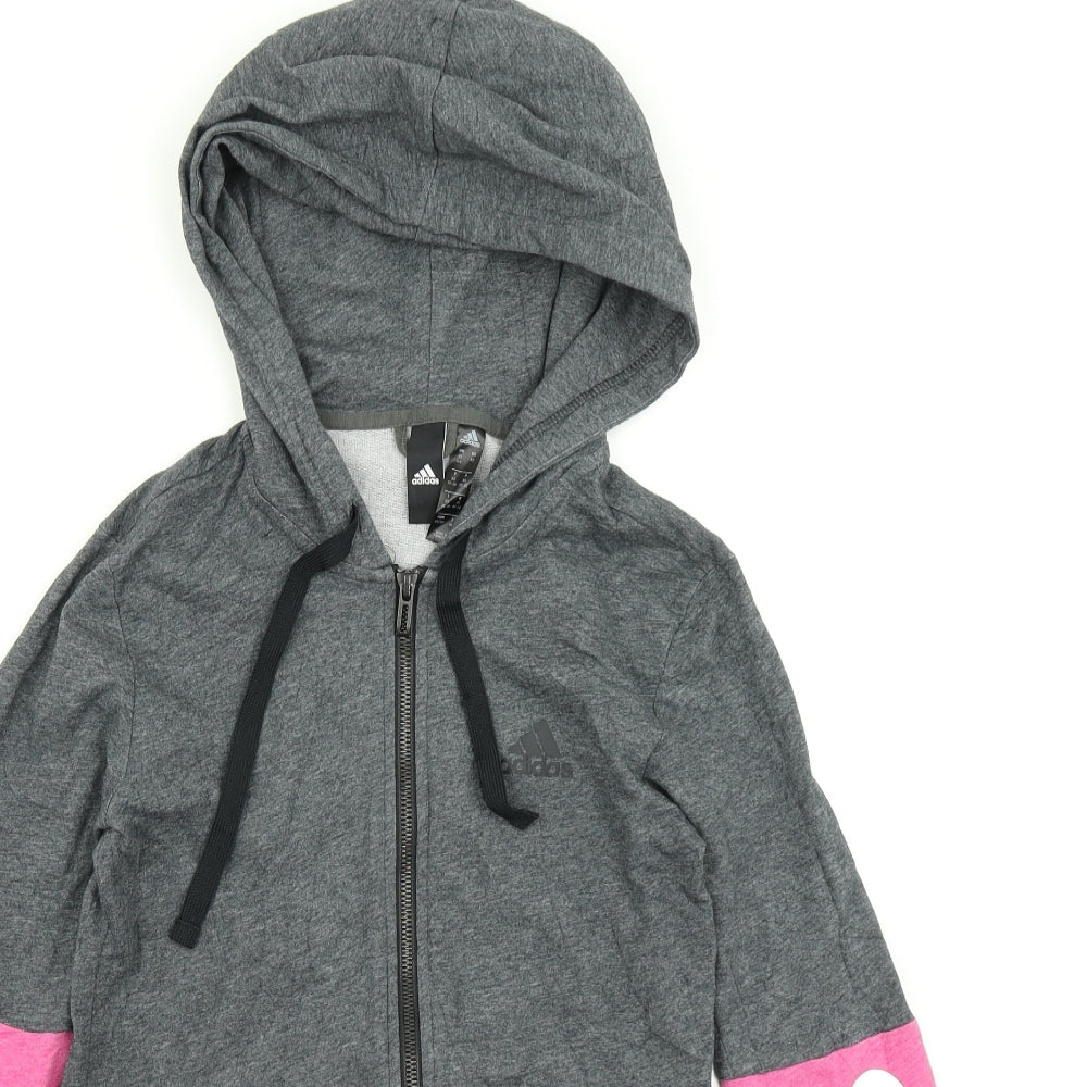 adidas Womens Grey Colourblock  Full Zip Hoodie Size XS