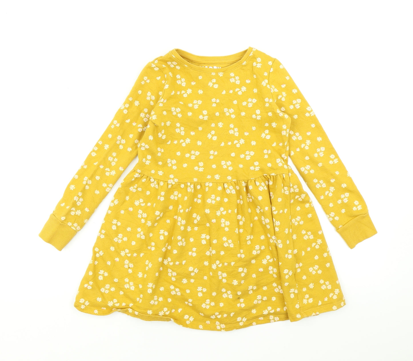 F&F Girls Yellow Floral  Skater Dress  Size 6-7 Years