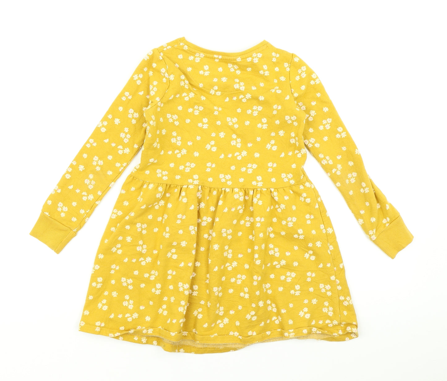 F&F Girls Yellow Floral  Skater Dress  Size 6-7 Years