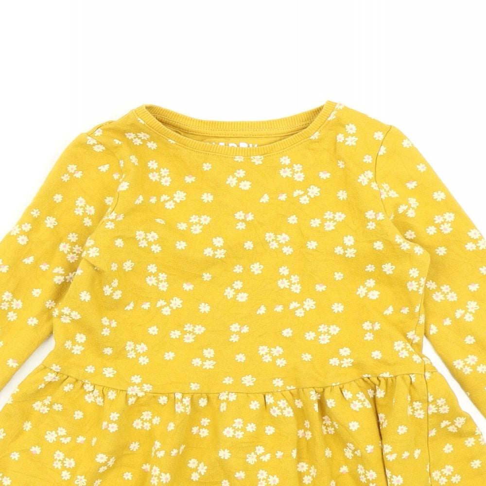F&F Girls Yellow Floral  Skater Dress  Size 6-7 Years