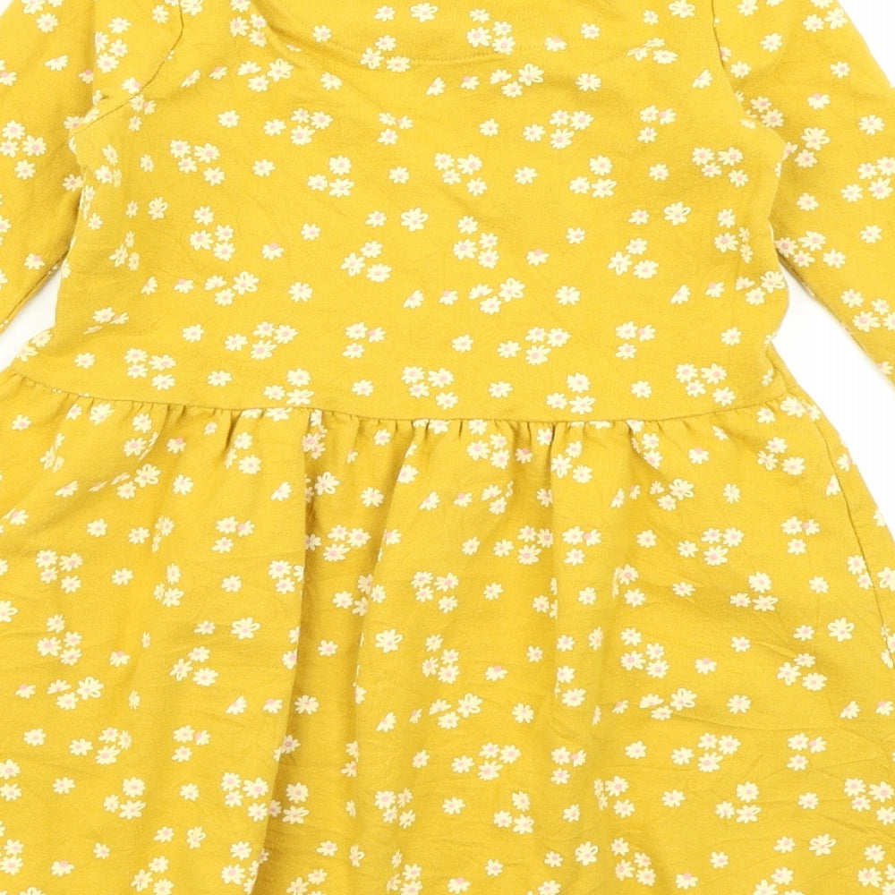 F&F Girls Yellow Floral  Skater Dress  Size 6-7 Years