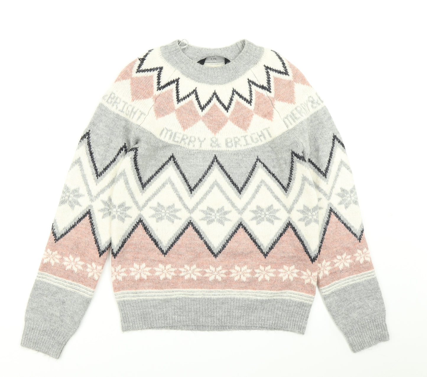 F&F Womens Grey Fair Isle Knit Pullover Jumper Size 8  - Christmas jumper