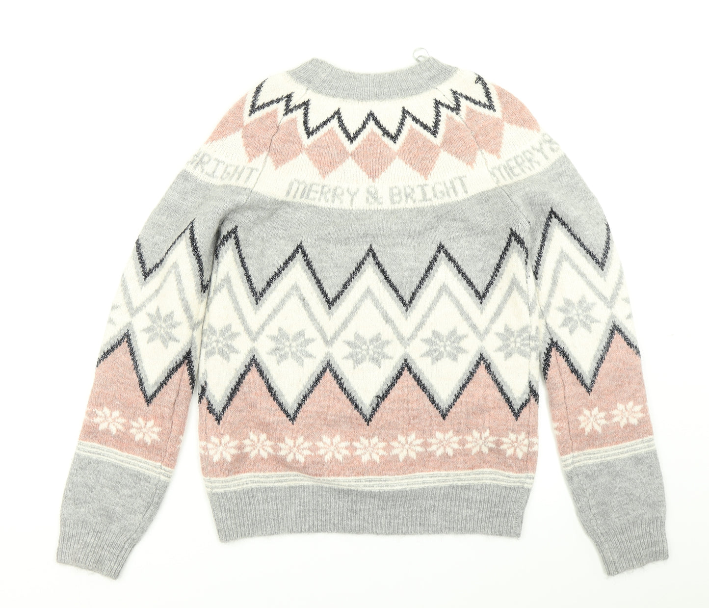F&F Womens Grey Fair Isle Knit Pullover Jumper Size 8  - Christmas jumper