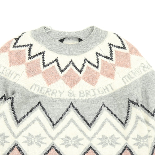 F&F Womens Grey Fair Isle Knit Pullover Jumper Size 8  - Christmas jumper