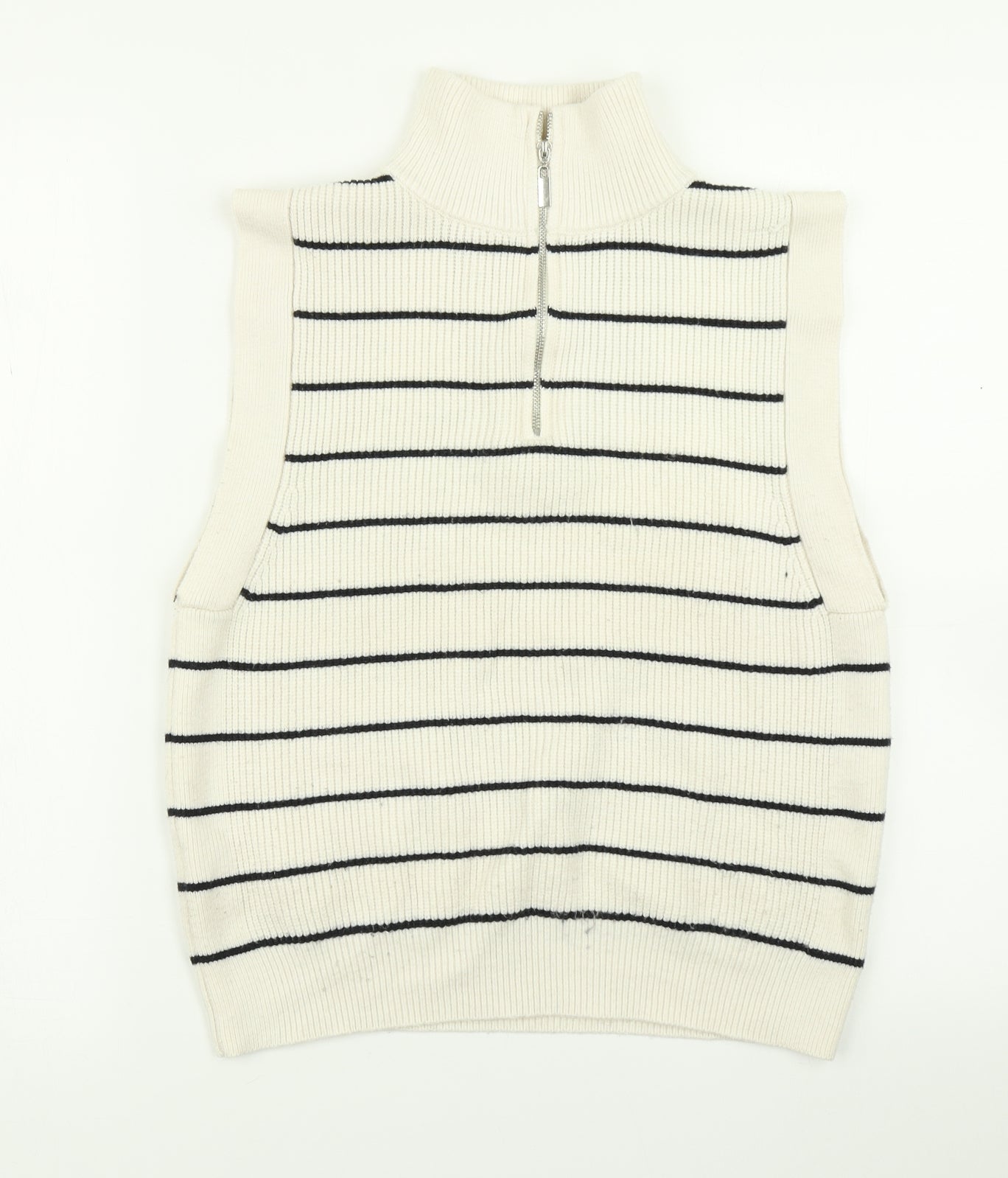 Mango Womens White Striped Knit Vest Jumper Size S