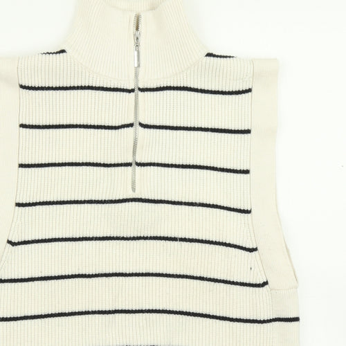 Mango Womens White Striped Knit Vest Jumper Size S