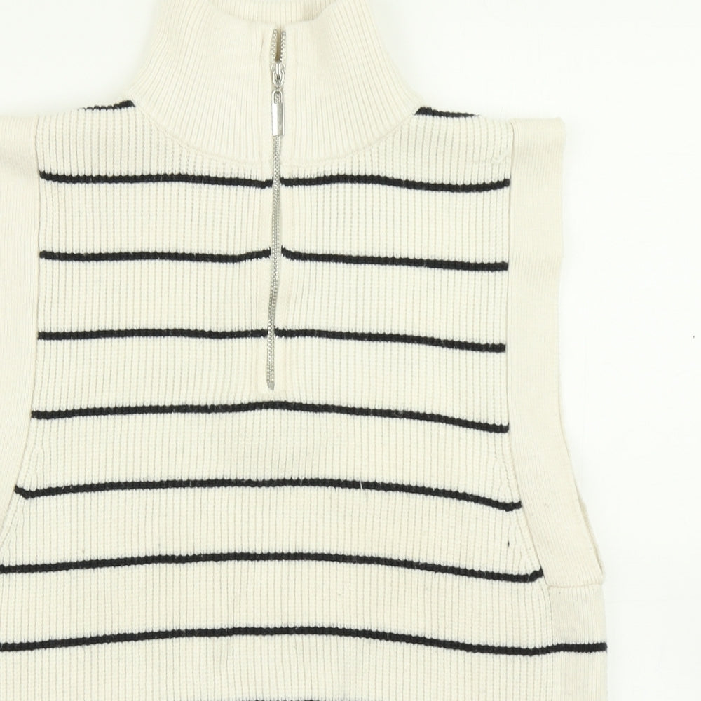 Mango Womens White Striped Knit Vest Jumper Size S