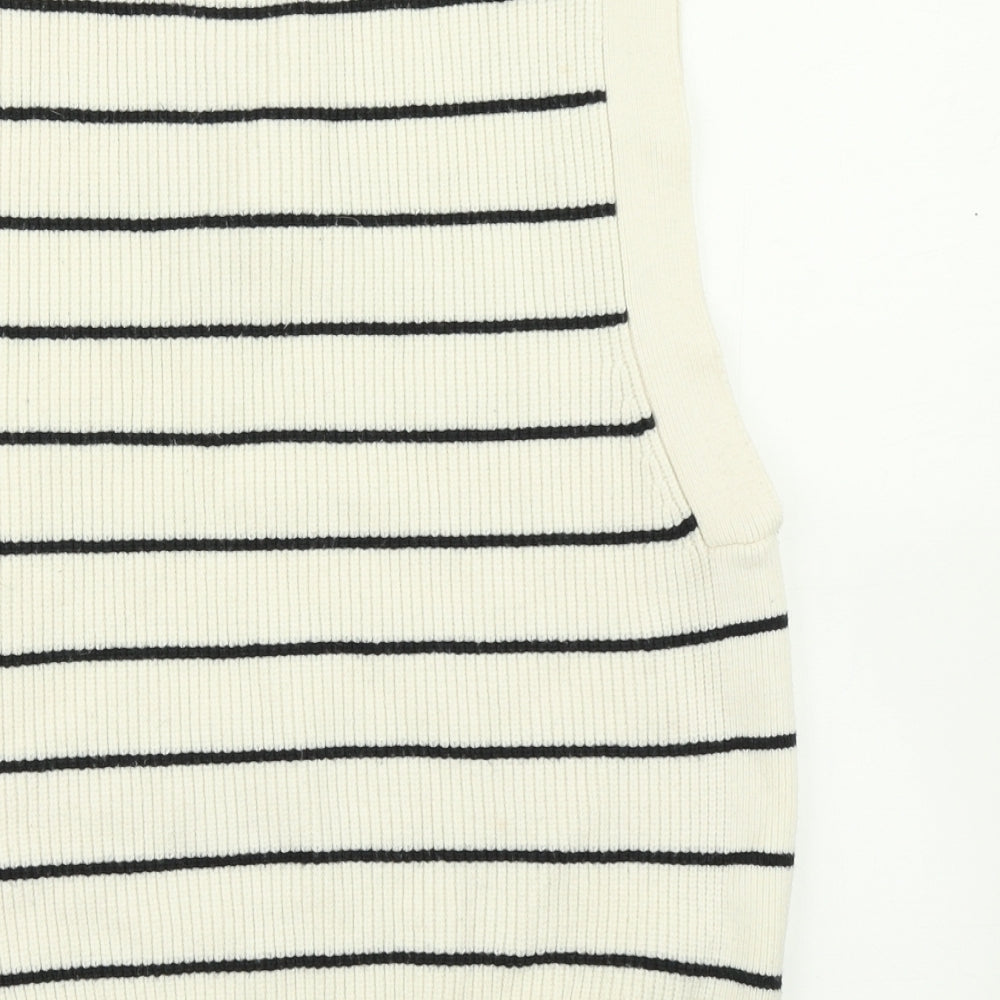Mango Womens White Striped Knit Vest Jumper Size S