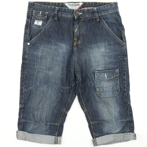 Twisted Soul Mens Blue  Denim Cargo Shorts Size 32 in