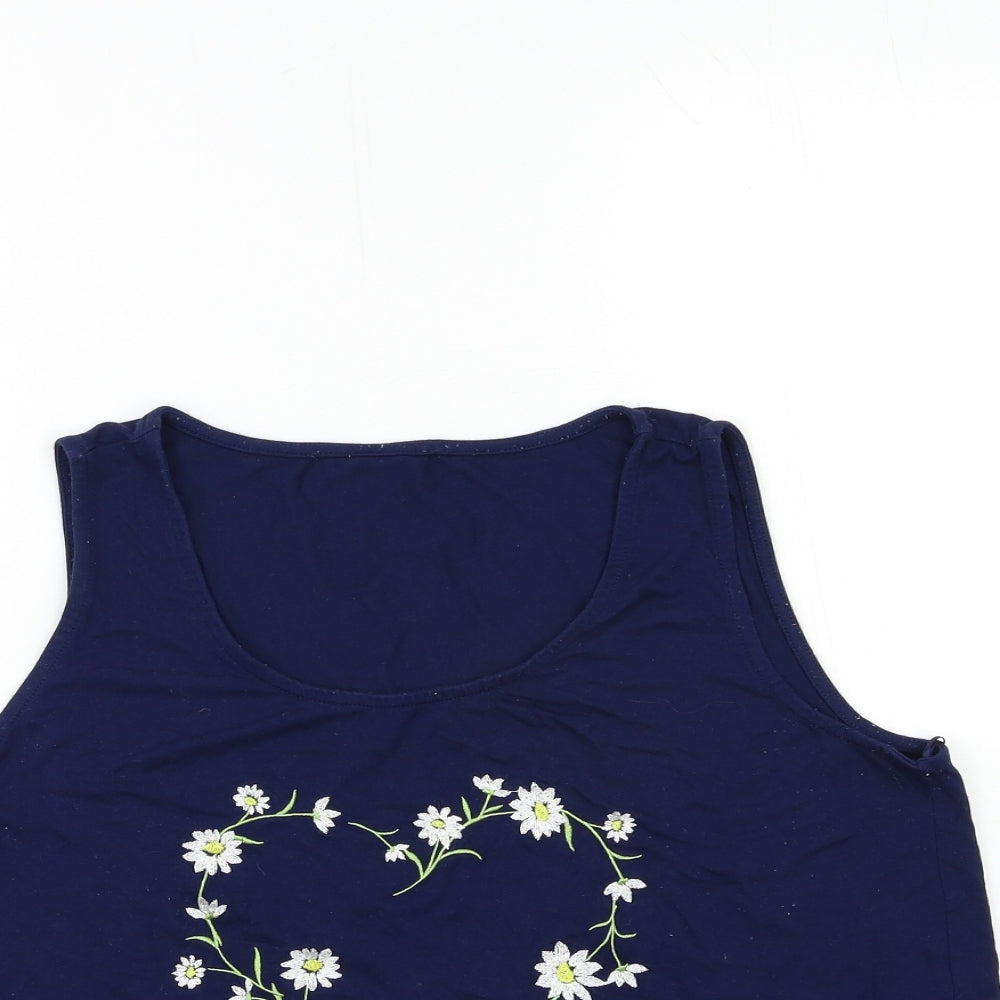 TU Womens Blue Floral  Basic Tank Size 14