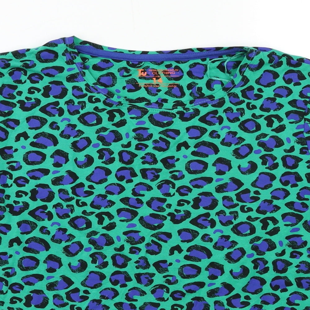 TU Womens Green Animal Print  Basic T-Shirt Size 14