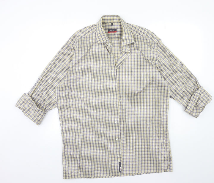 Eterna Mens Beige Check Button-Up Size 16