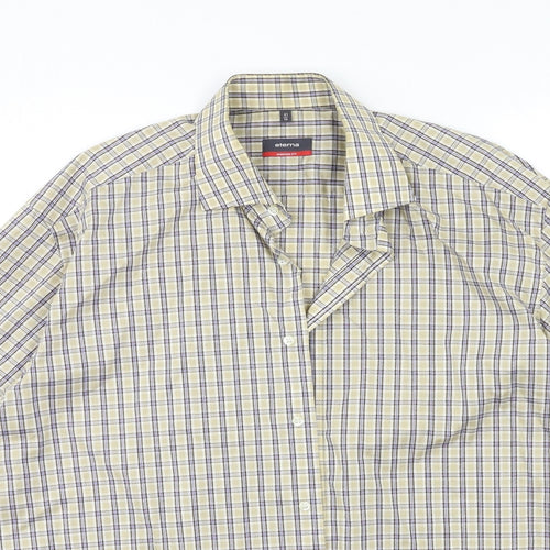 Eterna Mens Beige Check   Button-Up Size 16