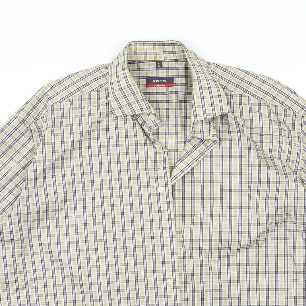 Eterna Mens Beige Check   Button-Up Size 16
