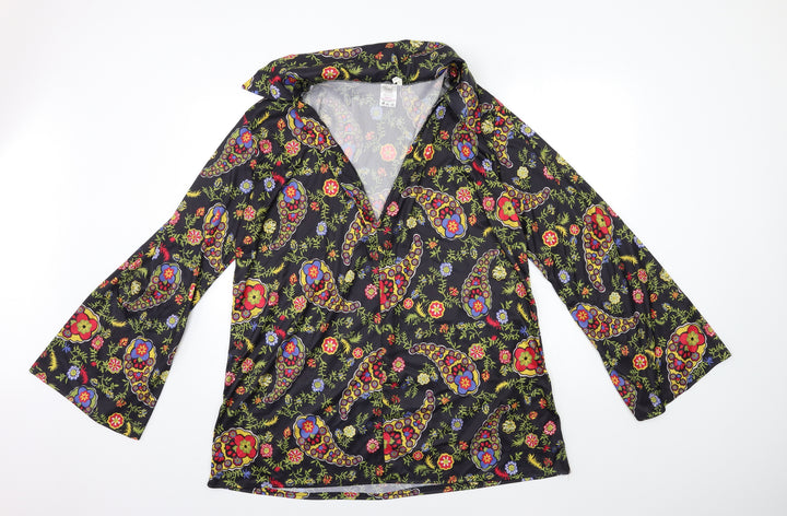 Wicked Womens Black Floral  Basic Blouse Size XL