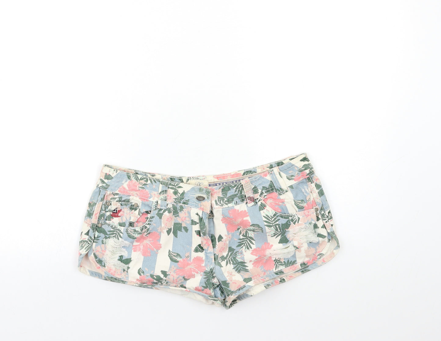 SoulCal&Co Womens Blue Floral Denim Hot Pants Shorts Size 12