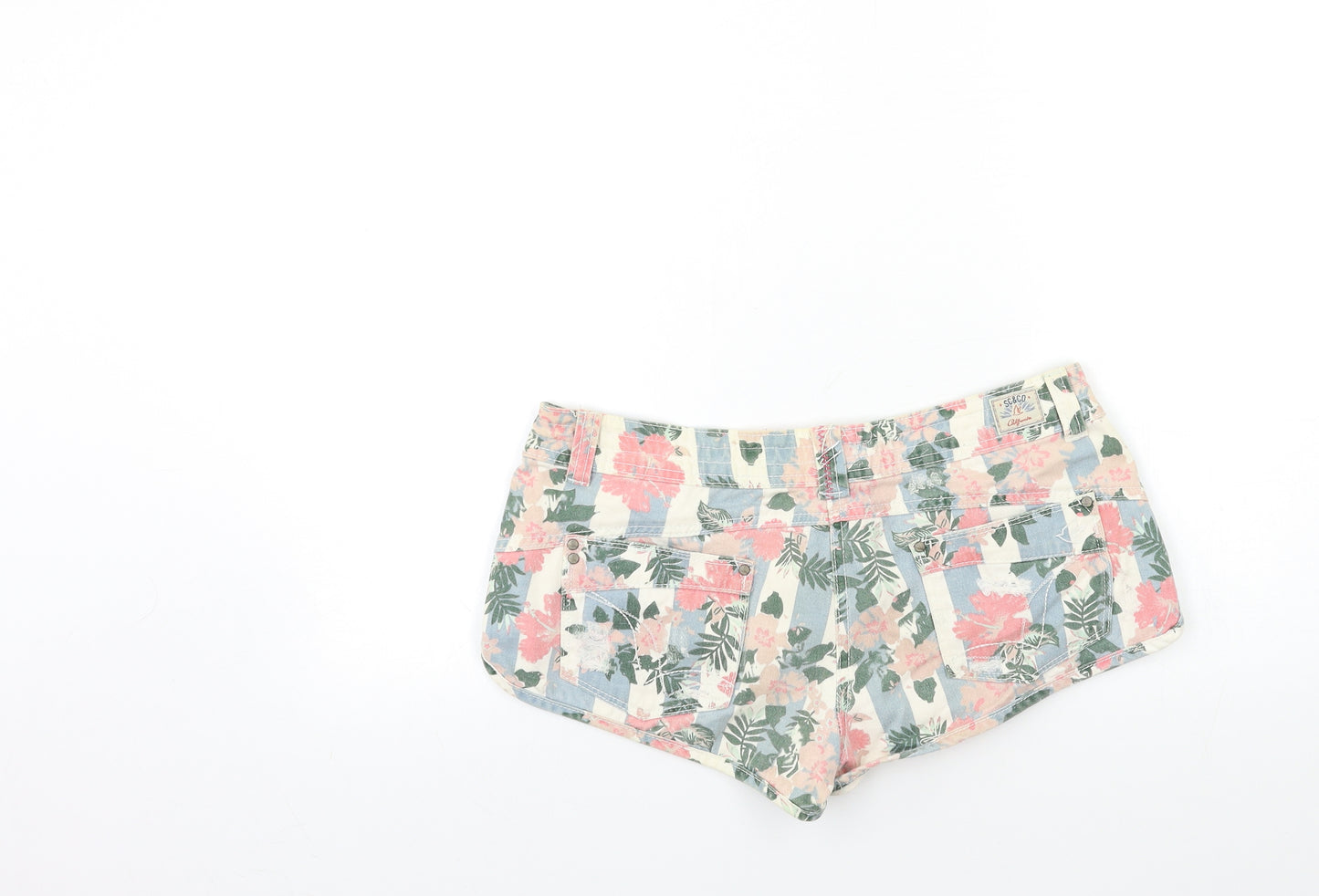 SoulCal&Co Womens Blue Floral Denim Hot Pants Shorts Size 12
