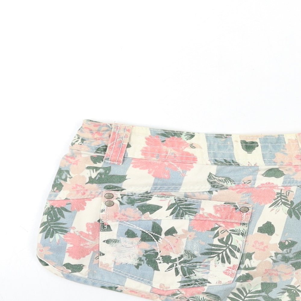 SoulCal&Co Womens Blue Floral Denim Hot Pants Shorts Size 12