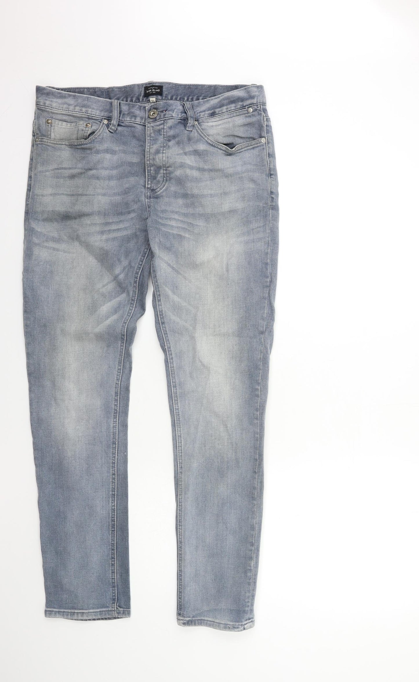 River Island Mens Grey  Denim Straight Jeans Size 36 in L32 in