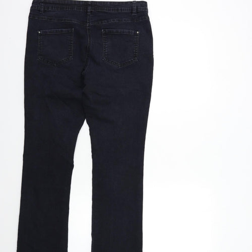 M&Co Womens Black  Denim Flared Jeans Size 14 L29 in