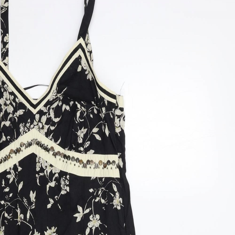NEXT Womens Black Floral  Tank Dress  Size 14
