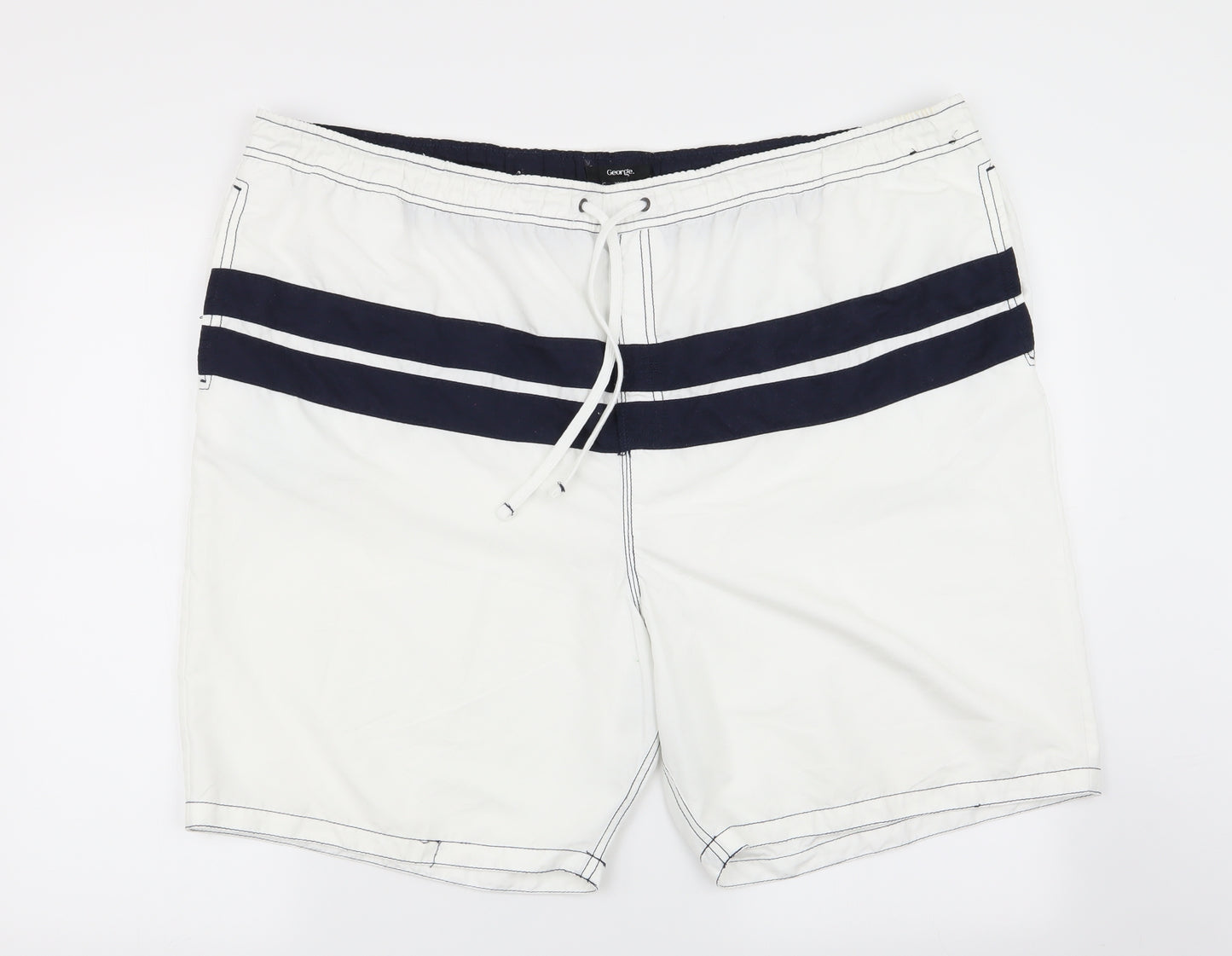 Asda George Mens White Striped  Cargo Shorts Size 2XL - Stretch waistband