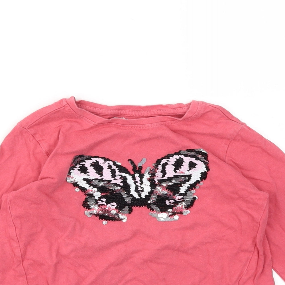 Vertbaudet Girls Pink Animal Print  Basic T-Shirt Size 6 Years