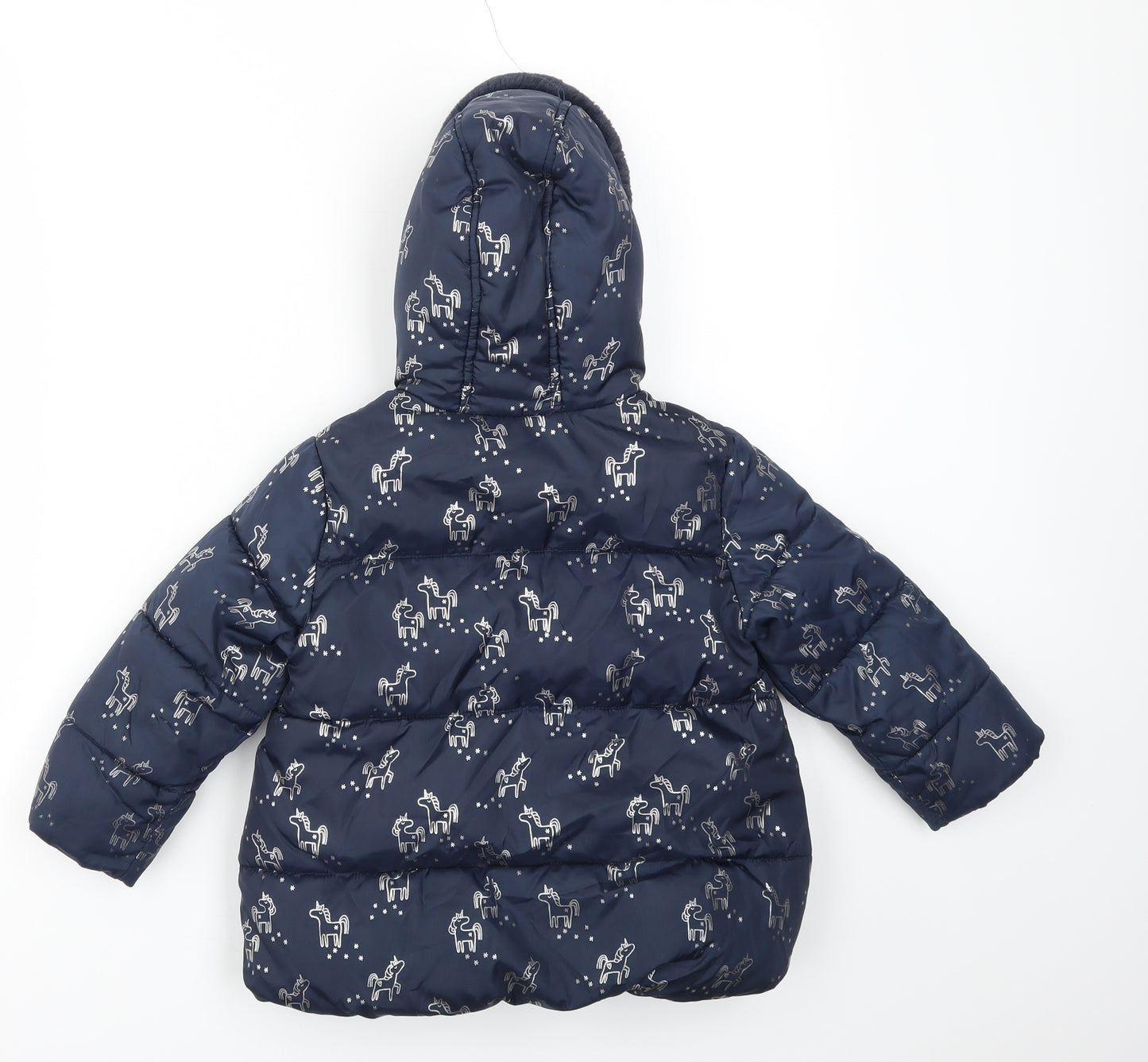 M&S Girls Blue Animal Print  Basic Coat Coat Size 2-3 Years