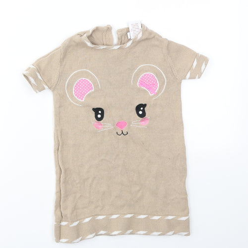 Miss Mona mouse Girls Beige Animal Print  Basic T-Shirt Size 4 Years