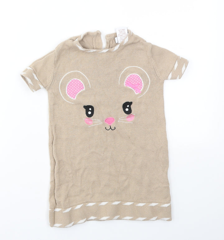 Miss Mona mouse Girls Beige Animal Print  Basic T-Shirt Size 4 Years