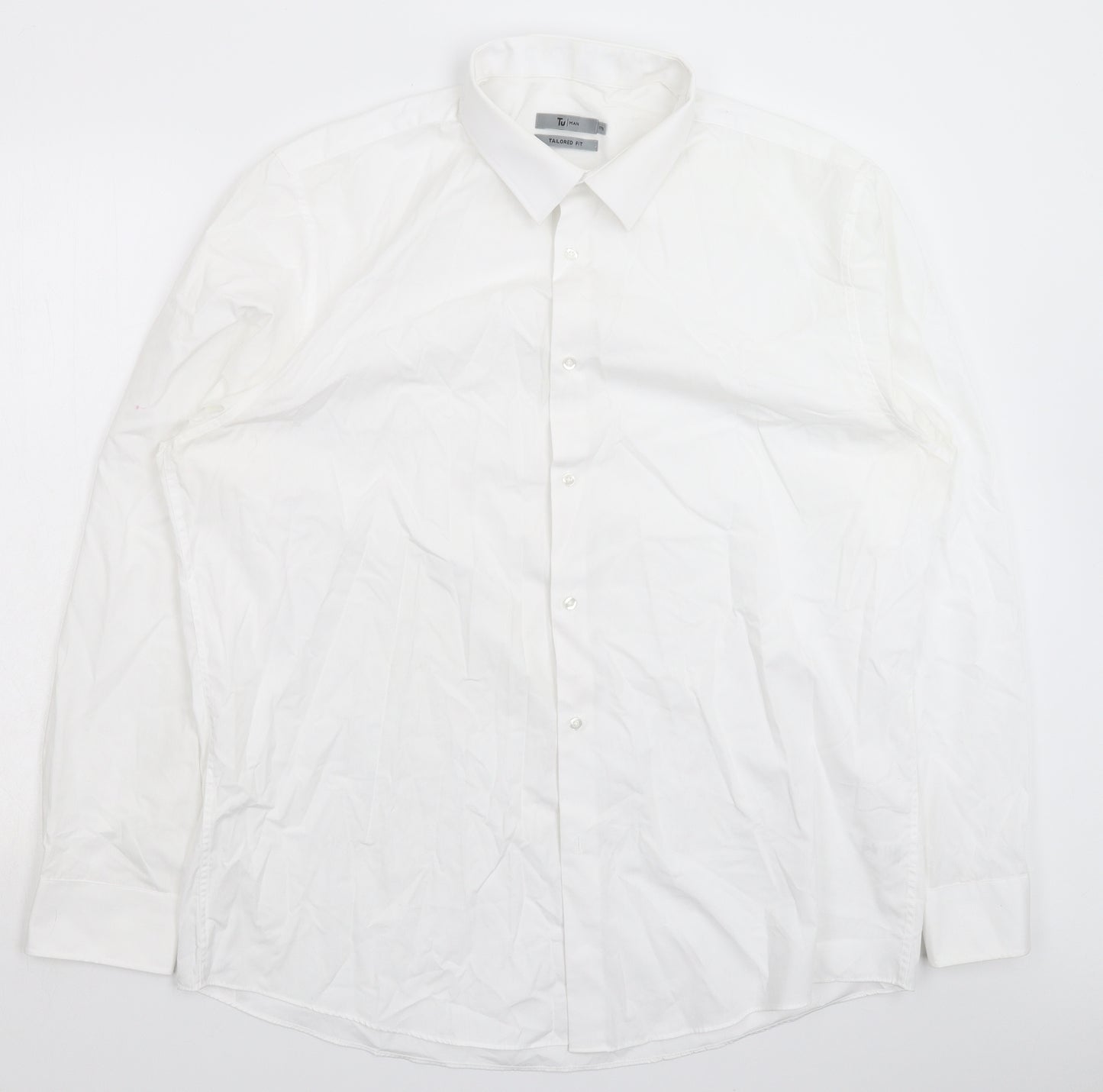 TU Mens White    Dress Shirt Size 17.5