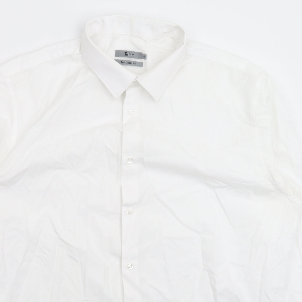 TU Mens White    Dress Shirt Size 17.5