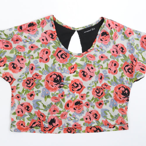 Atmosphere Womens Multicoloured Floral Satin Cropped T-Shirt Size 8