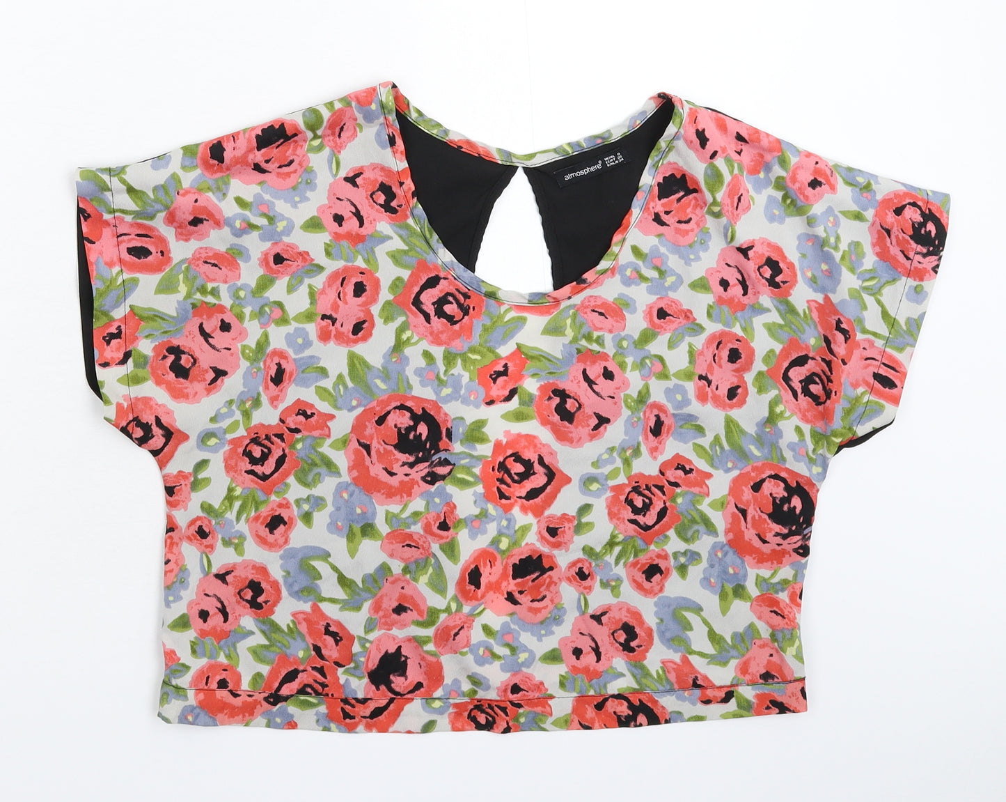 Atmosphere Womens Multicoloured Floral Satin Cropped T-Shirt Size 8