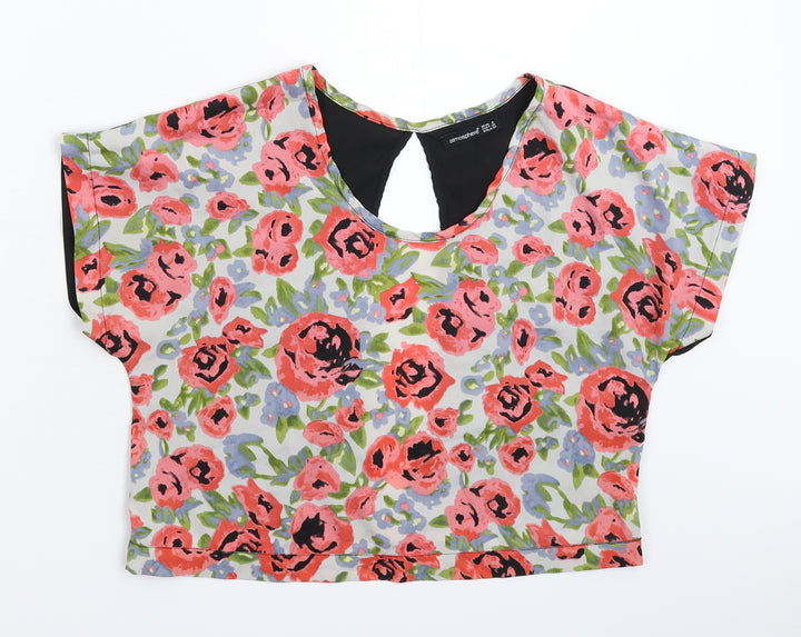 Atmosphere Womens Multicoloured Floral Satin Cropped T-Shirt Size 8