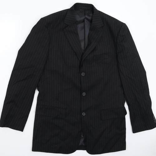 Henley & Knight Mens Black Striped  Jacket Suit Jacket Size 38