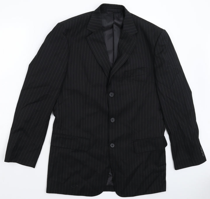 Henley & Knight Mens Black Striped  Jacket Suit Jacket Size 38