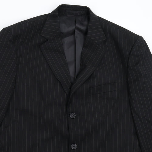 Henley & Knight Mens Black Striped  Jacket Suit Jacket Size 38
