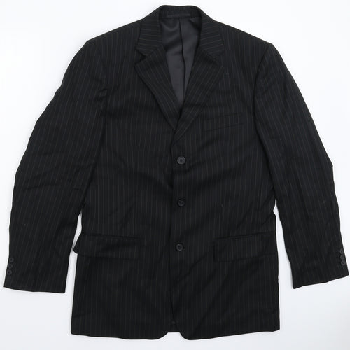 Henley & Knight Mens Black Striped  Jacket Suit Jacket Size 38