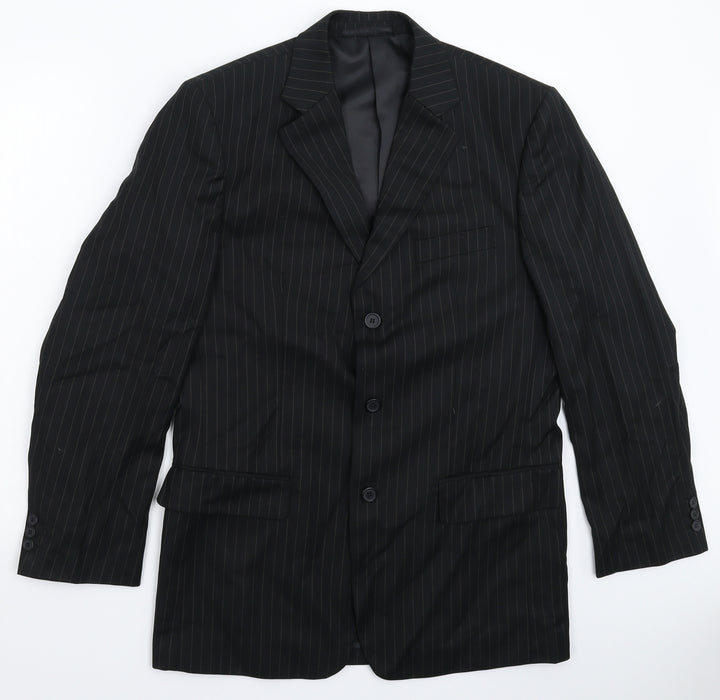 Henley & Knight Mens Black Striped  Jacket Suit Jacket Size 38