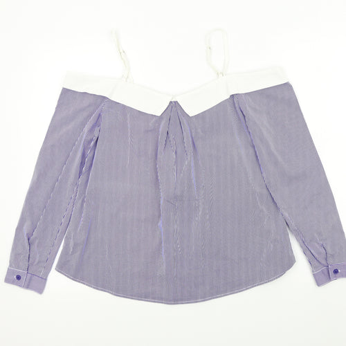 Shinestar Womens Blue Striped  Basic Blouse Size M