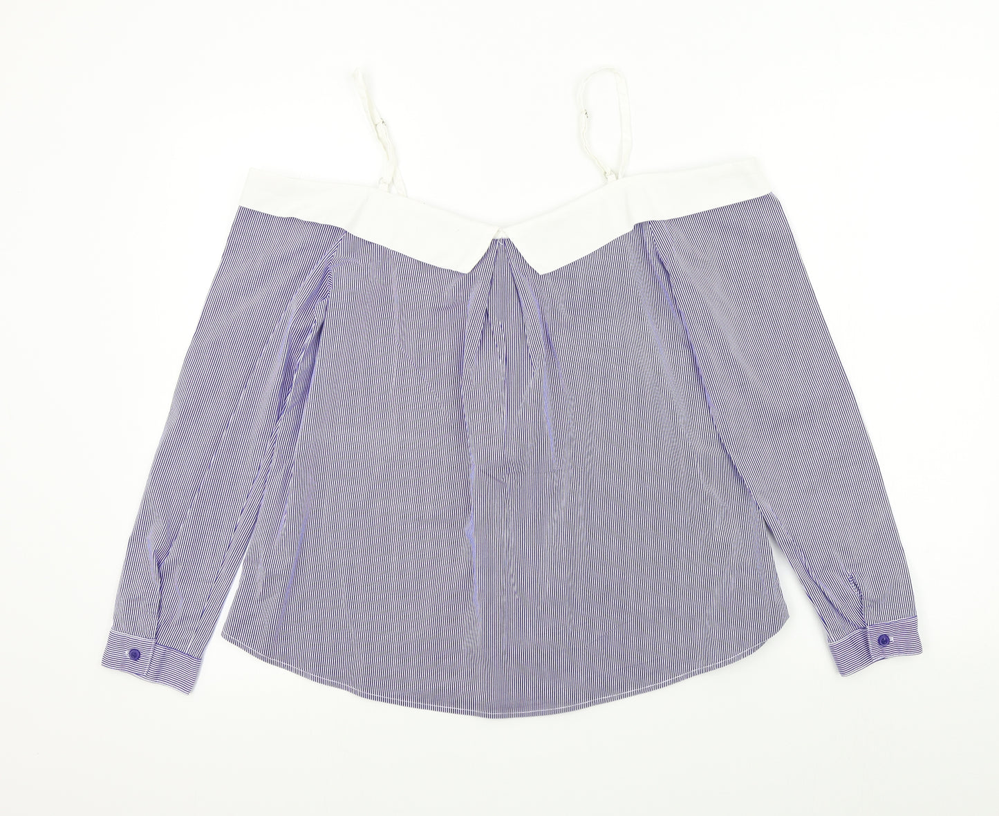 Shinestar Womens Blue Striped  Basic Blouse Size M